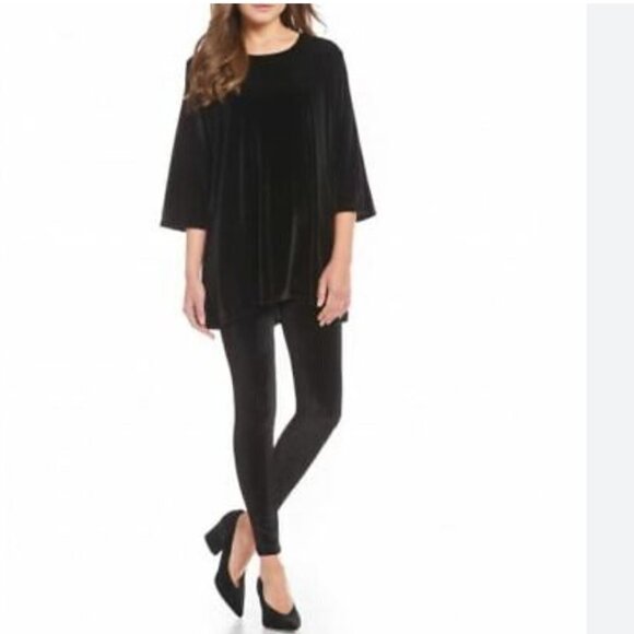 BRYN WALKER AIDA BLACK VELVET SHORT SLEEVE TUNIC SHIRT TOP - XS - Picture 2 of 10